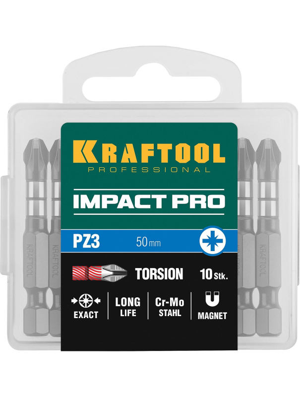 Биты ударные Kraftool Impact Pro 26193-3-50-S10 PZ3, 50 мм. / 10 шт.