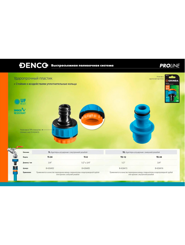 Штуцерный адаптер с внешней резьбой GRINDA TE-34 8-426416 / 3/4″