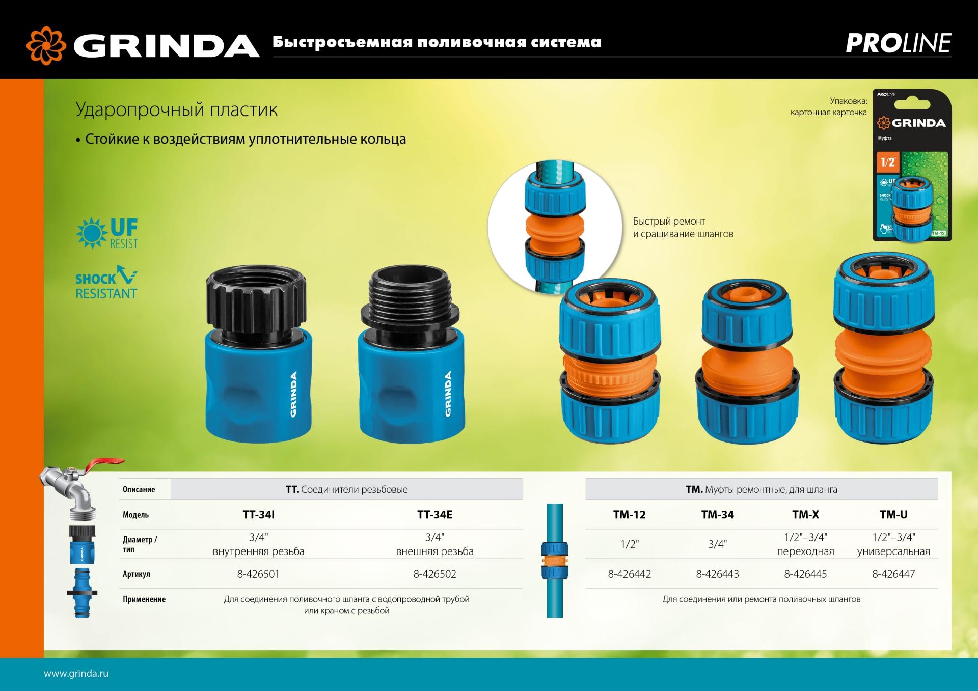 GRINDA TM-12, 1/2″, пластиковая с TPR, для шланга, ремонтная муфта, PROLine (8-426442)