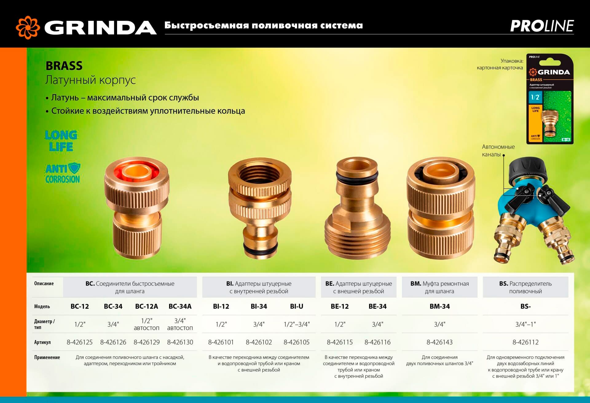 Быстросъемный соединитель для шланга GRINDA BC-12 8-426125, из латуни / 1/2″