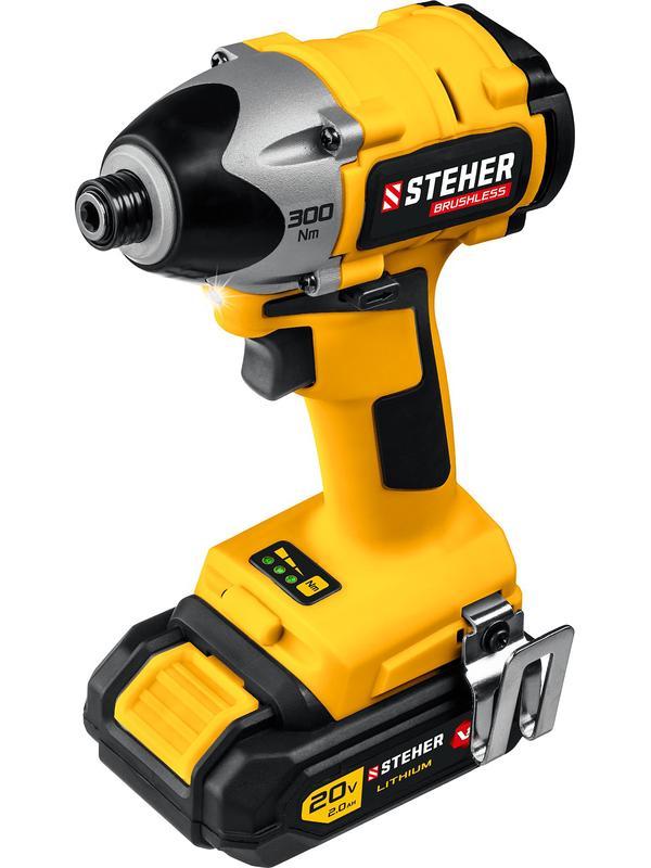 STEHER V1, 20 В, 300 Н·м, 2 АКБ (2 А·ч), бесщеточный винтоверт, кейс (CSB-300-2)