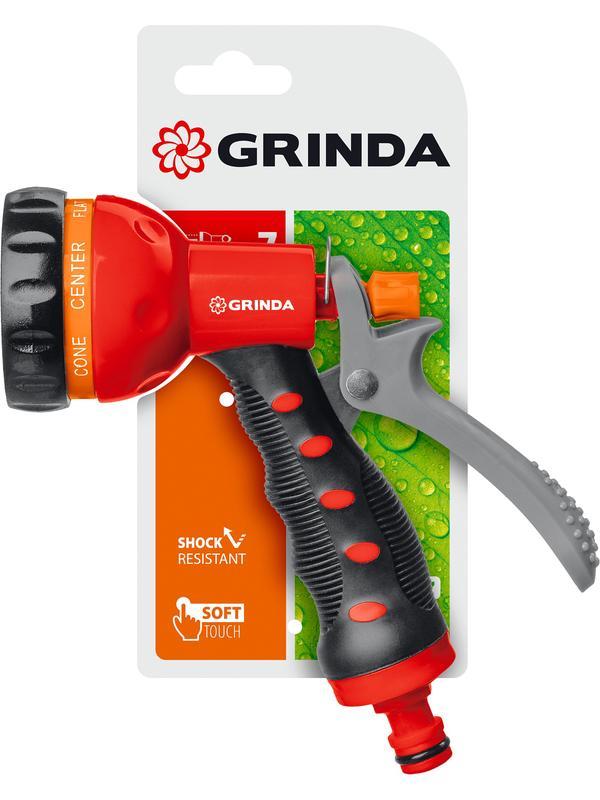 GRINDA T-7, 7 режимов, курок сзади, пластиковый с TPR, поливочный пистолет (8-427185)