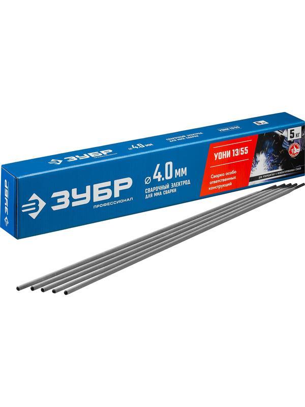 ЗУБР Д 4.0 х 450 мм, 5 кг в коробке, УОНИ 13/55 с основным покрытием, электрод сварочный, Профессионал (40025-4.0)