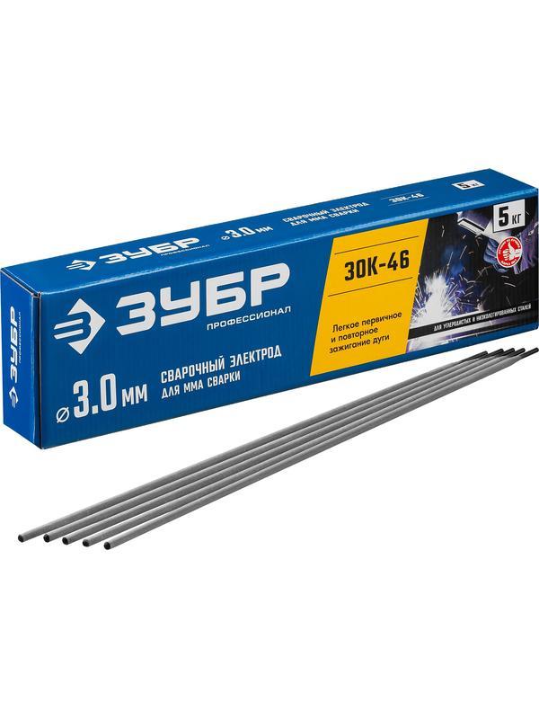 ЗУБР Д 3.0 х 350 мм, 5 кг в коробке, ЗОК-46 рутил-целлюлозный, электрод сварочный, Профессионал (40035-3.0)