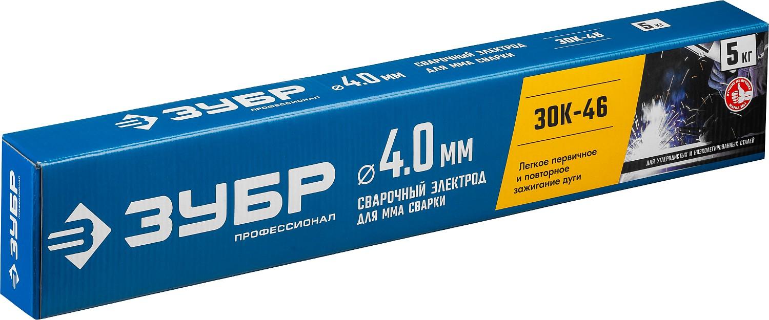 ЗУБР Д 4.0 х 450 мм, 5 кг в коробке, ЗОК-46 рутил-целлюлозный, электрод сварочный, Профессионал (40035-4.0)
