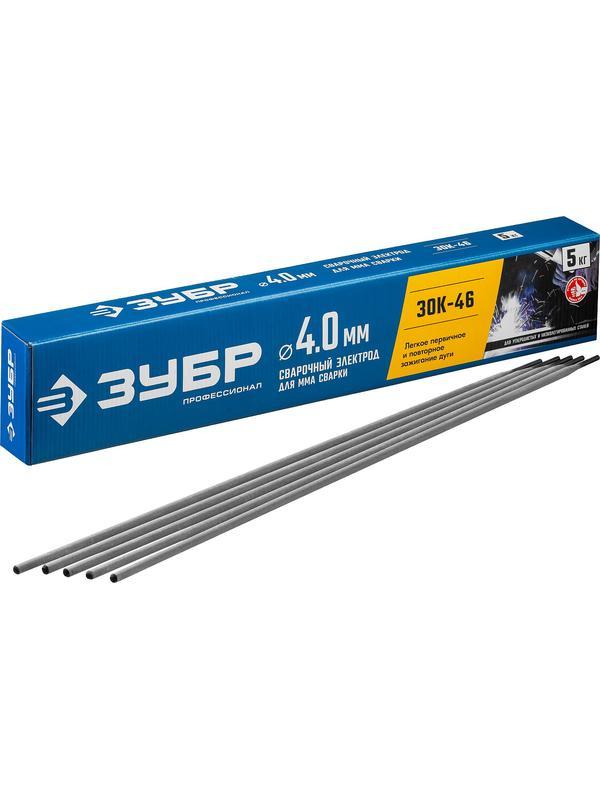 ЗУБР Д 4.0 х 450 мм, 5 кг в коробке, ЗОК-46 рутил-целлюлозный, электрод сварочный, Профессионал (40035-4.0)