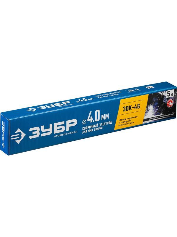 ЗУБР Д 4.0 х 450 мм, 5 кг в коробке, ЗОК-46 рутил-целлюлозный, электрод сварочный, Профессионал (40035-4.0)