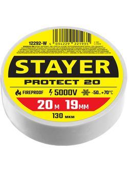 STAYER PROTECT-20, 19 мм х 20 м, 5 000 В, белая, изолента ПВХ, Professional (12292-W)