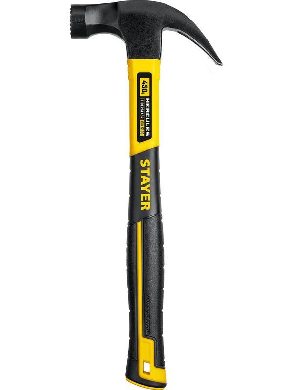 STAYER Hercules-M, 450 г, молоток-гвоздодёр столярный с фиберглассовой рукояткой, Professional (2027-450)