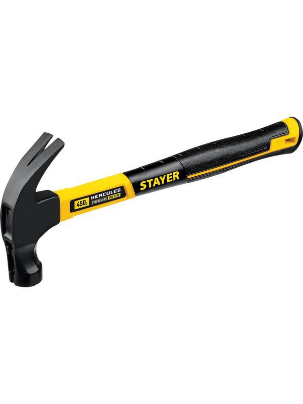 STAYER Hercules-M, 450 г, молоток-гвоздодёр столярный с фиберглассовой рукояткой, Professional (2027-450)