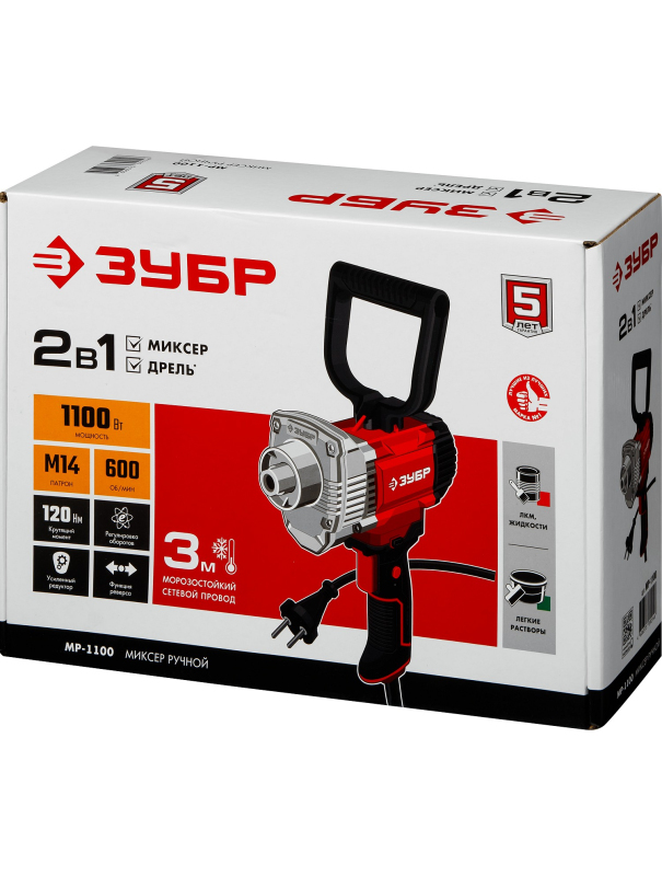 Дрель-миксер ЗУБР МР-1100, М14 / 1100 Вт.