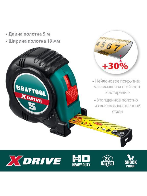 KRAFTOOL X-Drive, 5 м х 19 мм, рулетка (34122-05-19)