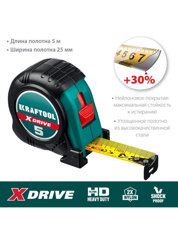 KRAFTOOL X-Drive, 5 м х 25 мм, рулетка (34122-05-25)