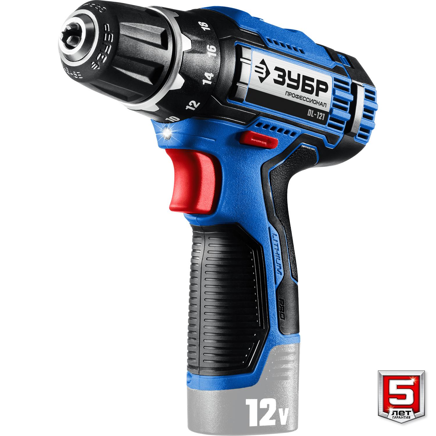 ЗУБР Т7, 12 В, 40 Н·м, без АКБ, дрель-шуруповерт, Профессионал (DL-121)