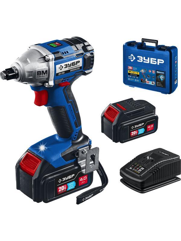 ЗУБР Т7, 20 В, 280 Н·м, 2 АКБ (4 А·ч), бесщеточный гайковерт, кейс, Профессионал (GB-250-42)