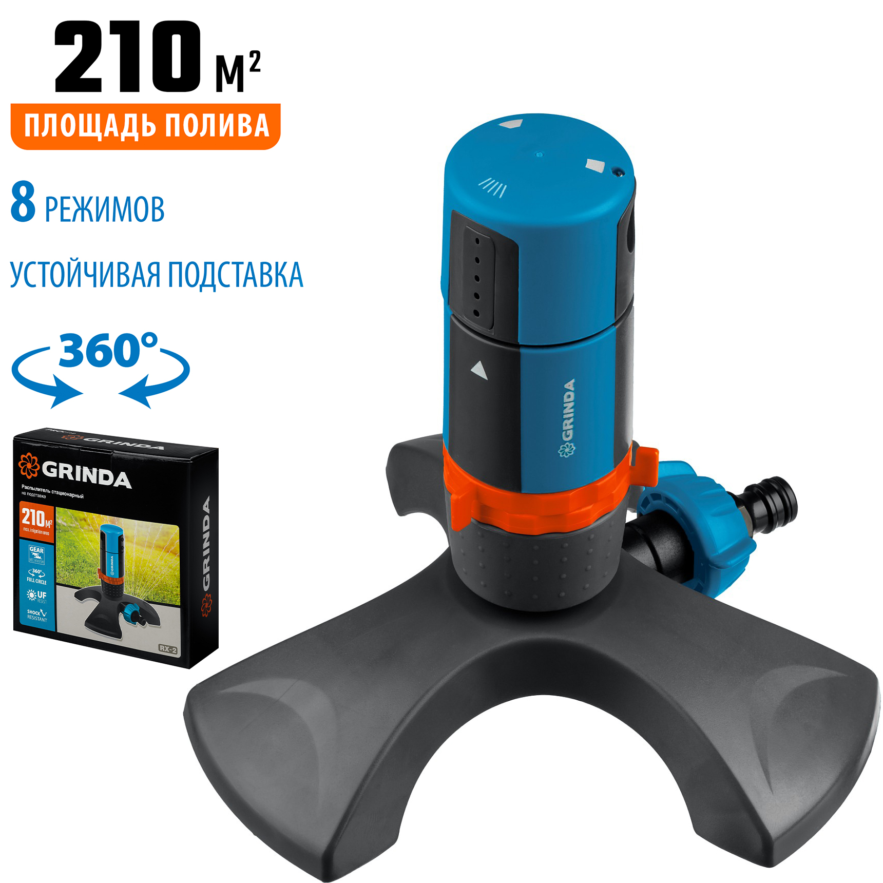 Стационарный распылитель GRINDA RX-2 429303, с шестерённой передачей, пластиковый, на подставке