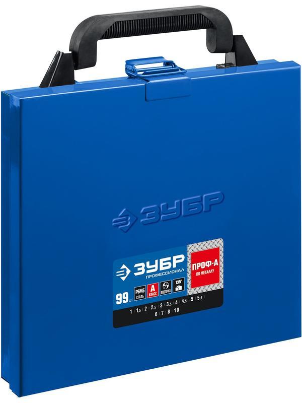 ЗУБР ПРОФ-А, 99 шт, (1-10 мм), сталь Р6М5, класс А, мет.бокс, набор сверл по металлу, Профессионал (29625-H99)