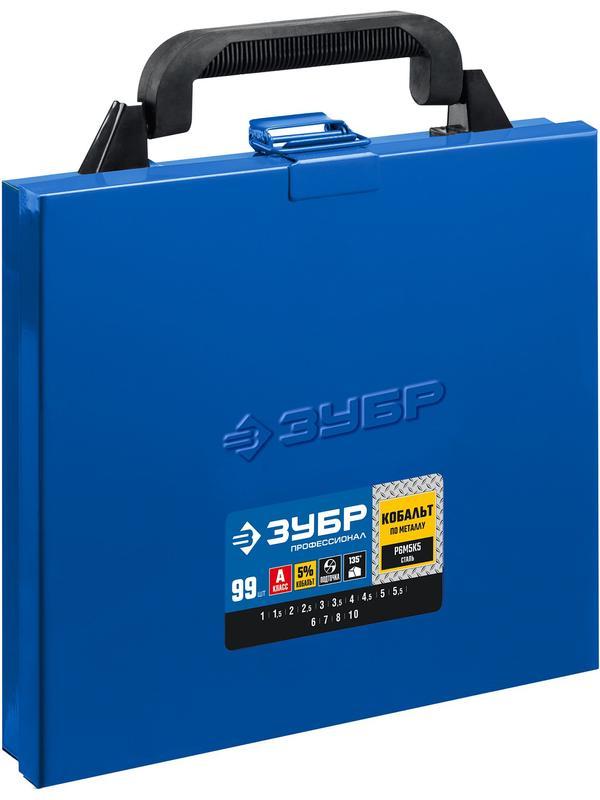 ЗУБР Кобальт, 99 шт, (1-10 мм), сталь Р6М5К5, класс А, мет.бокс, набор сверл по металлу, Профессионал (29626-H99)
