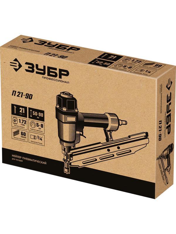 ЗУБР П21-90, пневматический нейлер для реечных гвоздей ЗУБР SN21 (50-90 мм), Профессионал (31931)