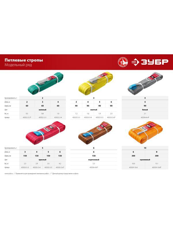 ЗУБР СТП-10/6, оранжевый, г/п 10 т, длина 6 м, текстильный петлевой строп (43559-10-6)