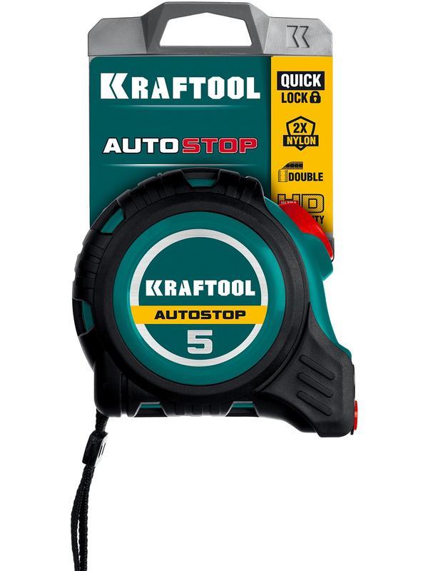 KRAFTOOL AutoStop, 5 м х 25 мм, профессиональная рулетка с автостопом (3412-5-25)