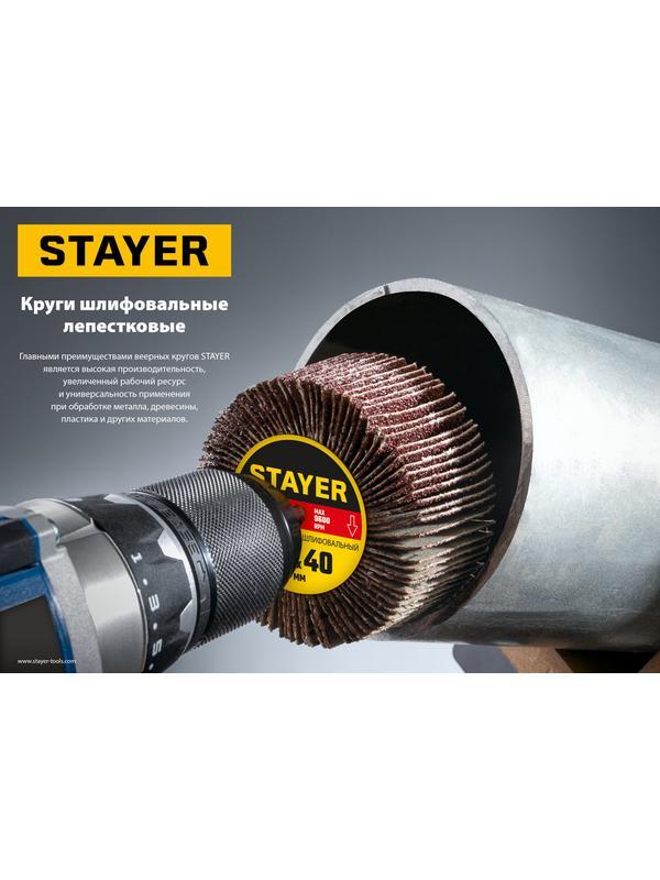 STAYER d 30 x 15 мм, P180, на шпильке d 6 мм, круг шлифовальный лепестковый (36606-180)