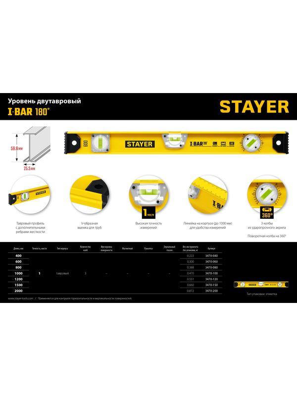 STAYER I-Bar 180˚, 1200 мм, двутавровый, уровень с поворотным глазком (3470-120)