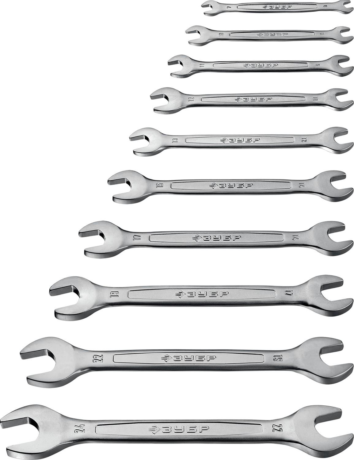 ЗУБР 10 шт, 6 - 24 мм, набор рожковых гаечных ключей, Профессионал (27010-H10)