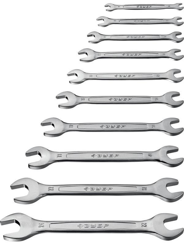 ЗУБР 10 шт, 6 - 24 мм, набор рожковых гаечных ключей, Профессионал (27010-H10)