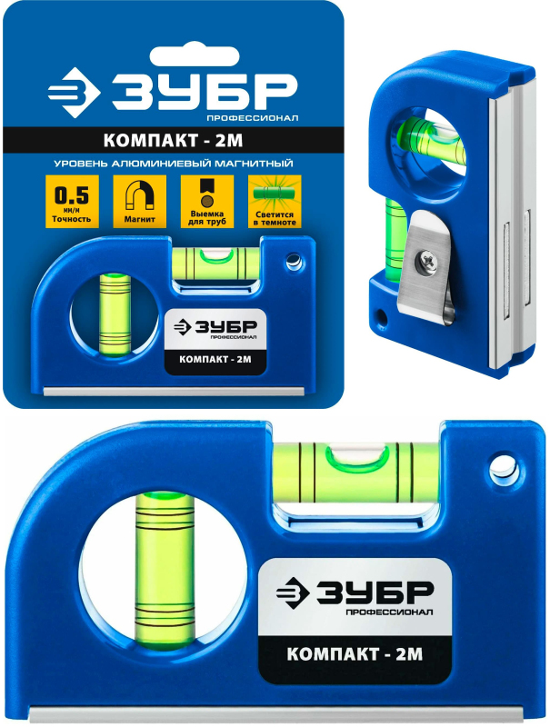Уровень магнитный компактный ЗУБР КОМПАКТ - 2М 34551 / 85 мм.
