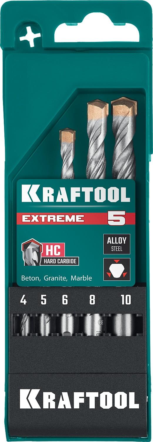 KRAFTOOL Extreme, 5 шт: 4-5-6-8-10 мм, трехгранный хвостовик, набор сверл по бетону (29166-H5)