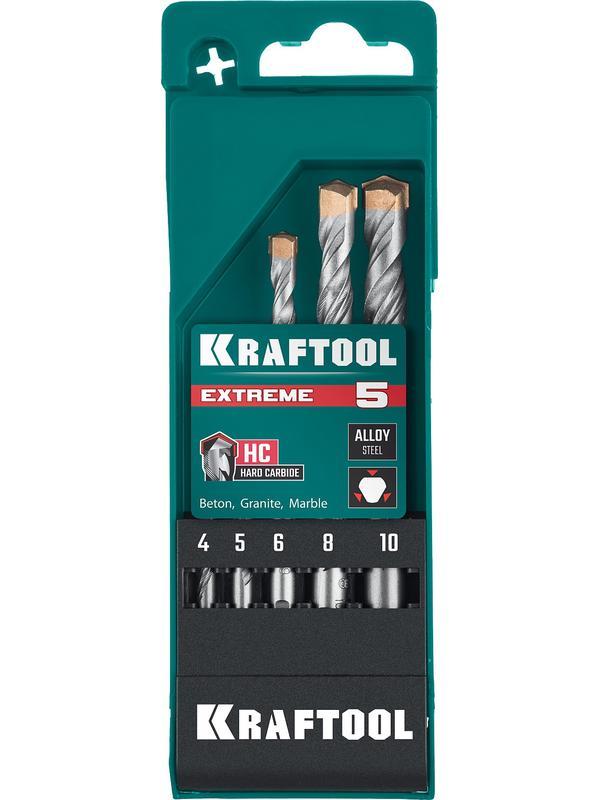 KRAFTOOL Extreme, 5 шт: 4-5-6-8-10 мм, трехгранный хвостовик, набор сверл по бетону (29166-H5)