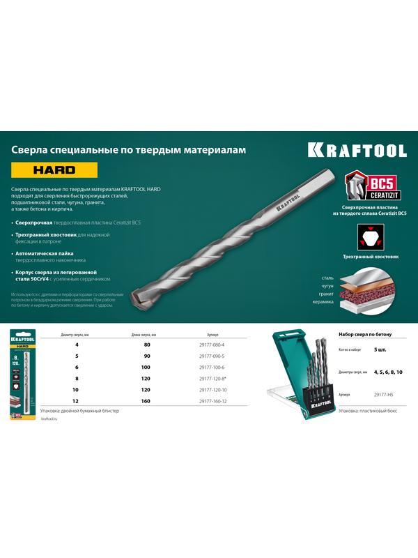 KRAFTOOL Hard, 8 х 120 мм, тв.сплав ВС5, сверло специальное по твёрдым материалам (29177-120-8)