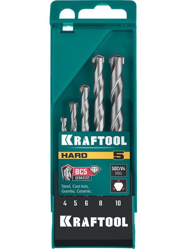 KRAFTOOL Hard, 5 шт: 4-5-6-8-10 мм, набор сверл по по твёрдым материалам (29177-H5)
