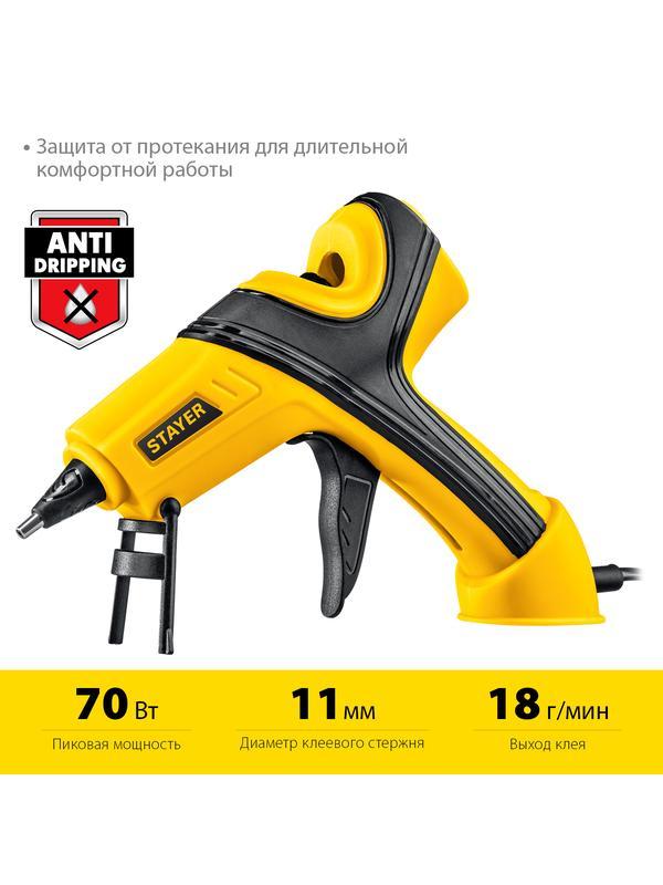 STAYER PRO 11, d 11 мм, 18 г/мин, электрический, пистолет термоклеевой, Professional (0681-20)