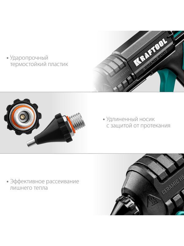 KRAFTOOL Grand 200, d 11 - 12 мм, 25 г/мин, электрический термоклеевой пистолет (06839)