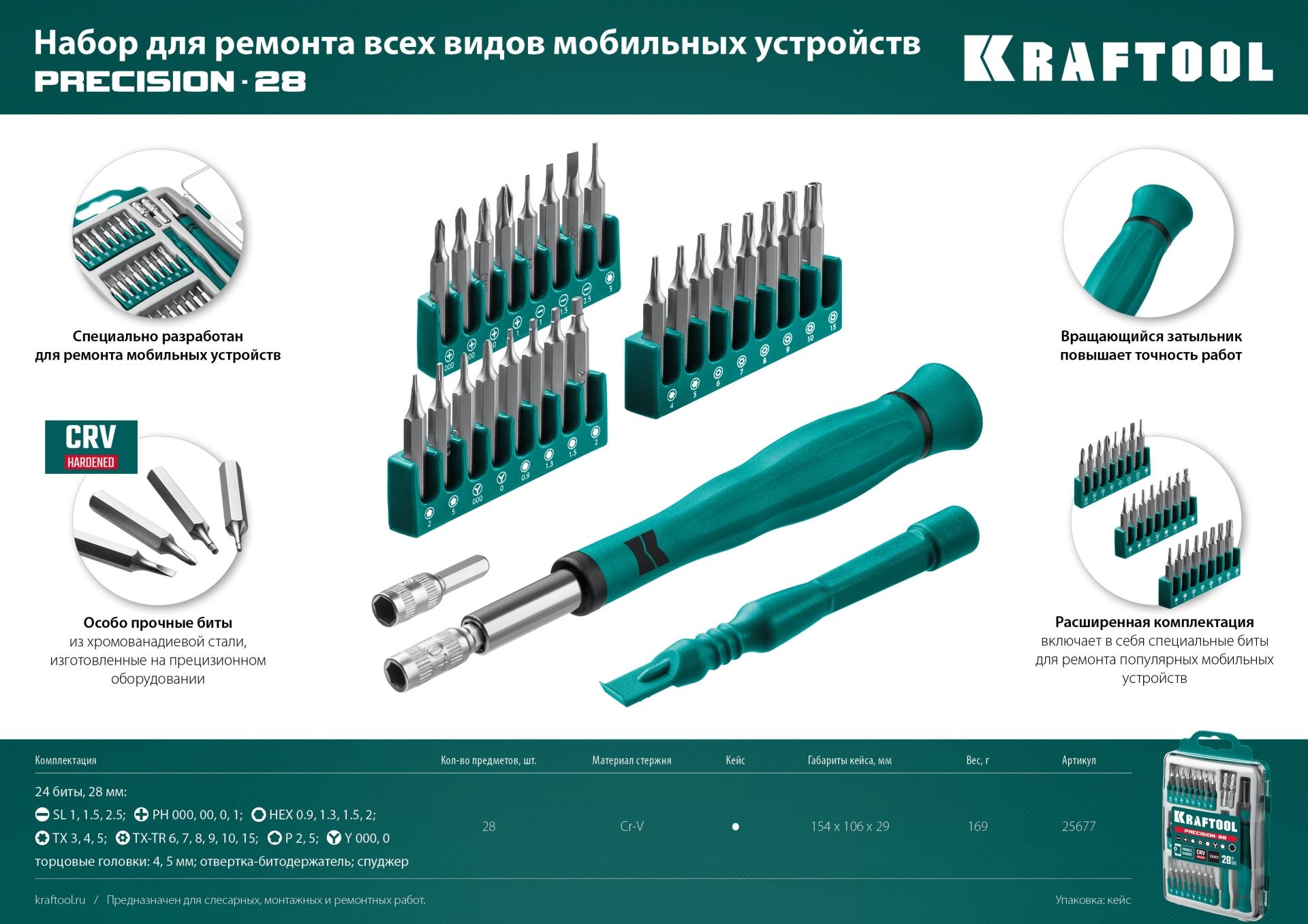 KRAFTOOL Precision-28, 28 предм., отвертка для точных работ (25677)