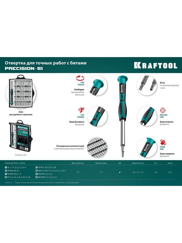 KRAFTOOL Precision-51, 51 предм., для точных работ, отвертка (25691)