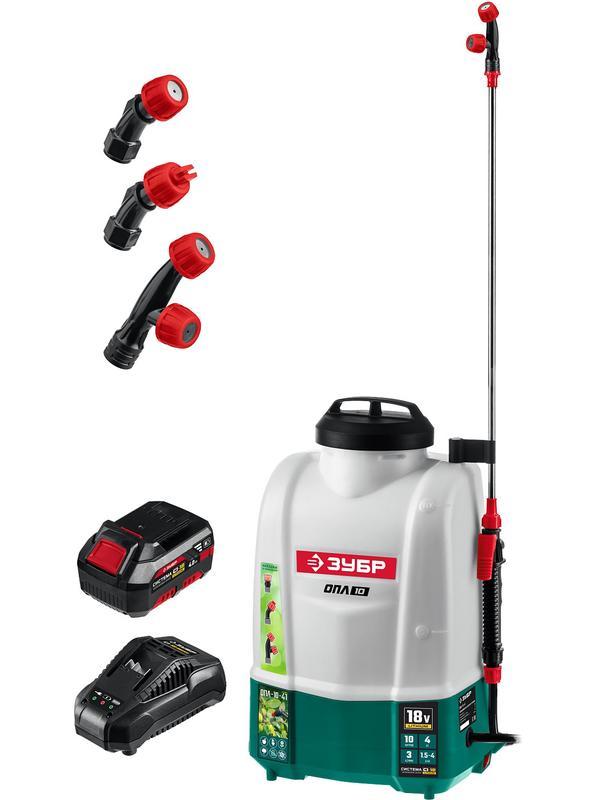 ЗУБР 10 л, 1 АКБ 4 А·ч, аккумуляторный опрыскиватель (ОПЛ-10-41)