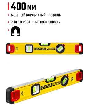 Уровень пузырьковый STAYER 3480-040, магнитный усиленный профиль, с поворотным глазком / 400 мм.