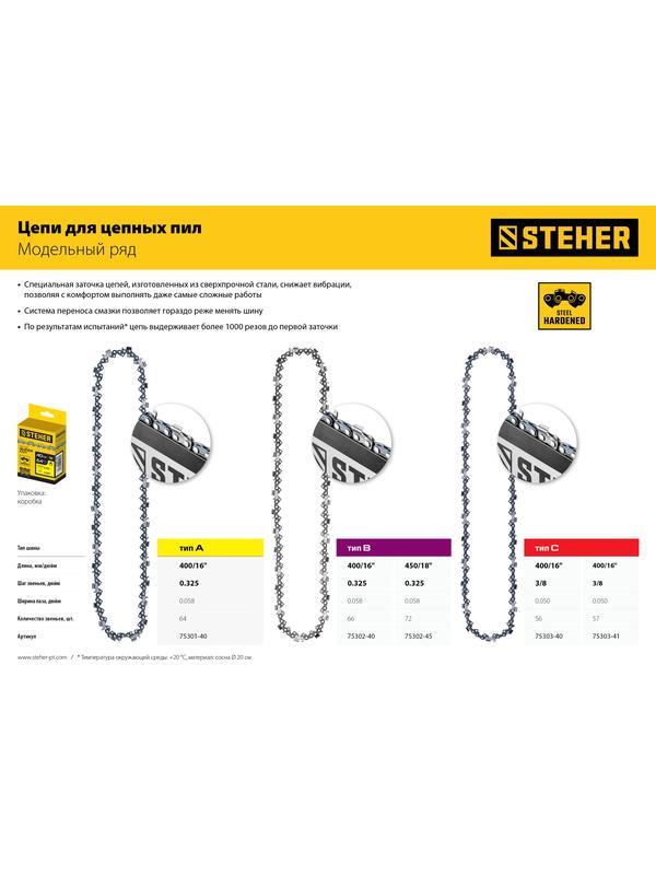 STEHER type B, шаг 0.325″, паз 1.5 мм, 66 звеньев, цепь для бензопил (75302-40)