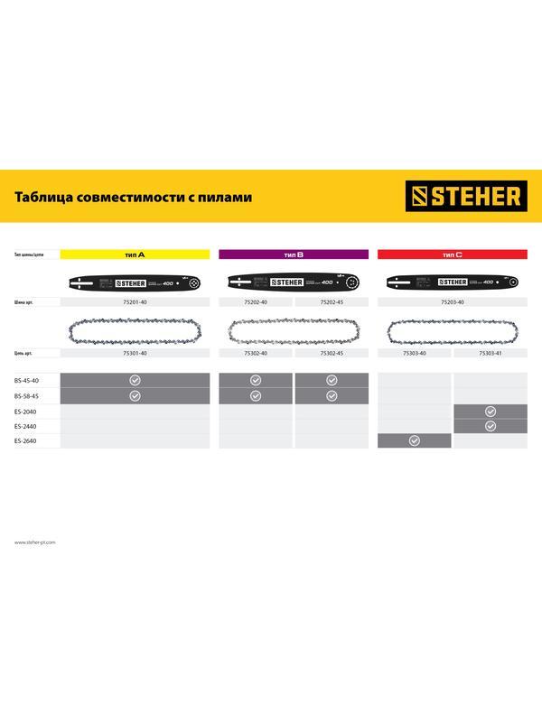 STEHER type C, шаг 3/8″, паз 1.3 мм, 57 звеньев, цепь для электропил (75303-41)