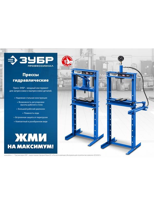 ЗУБР ПГН-10, 10 т, гидравлический пресс с гидронасосом и манометром, Профессионал (43072-10)