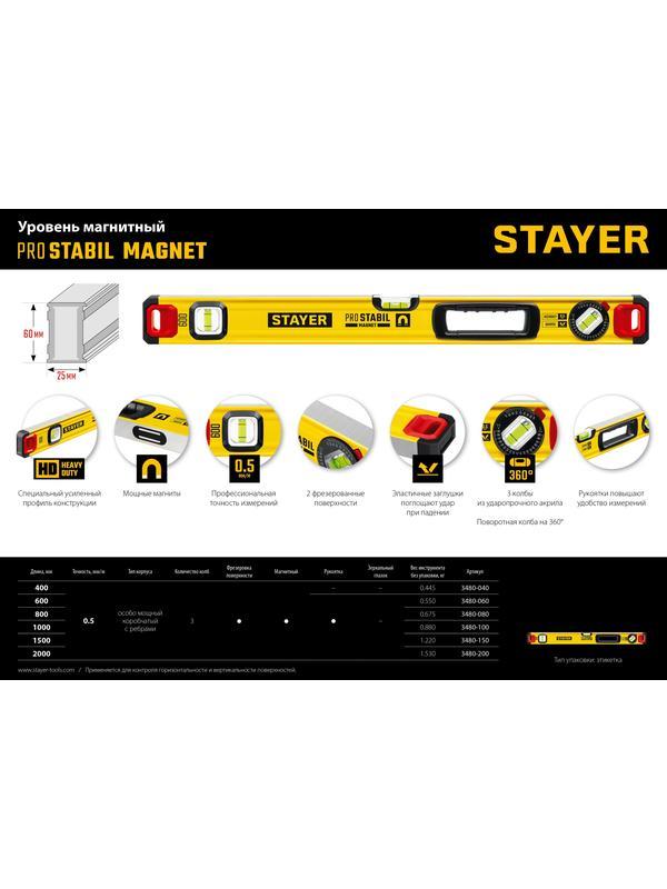 STAYER PRO STABIL, 1500 мм, усиленный профиль, магнитный уровень с поворотным глазком, Professional (3480-150)