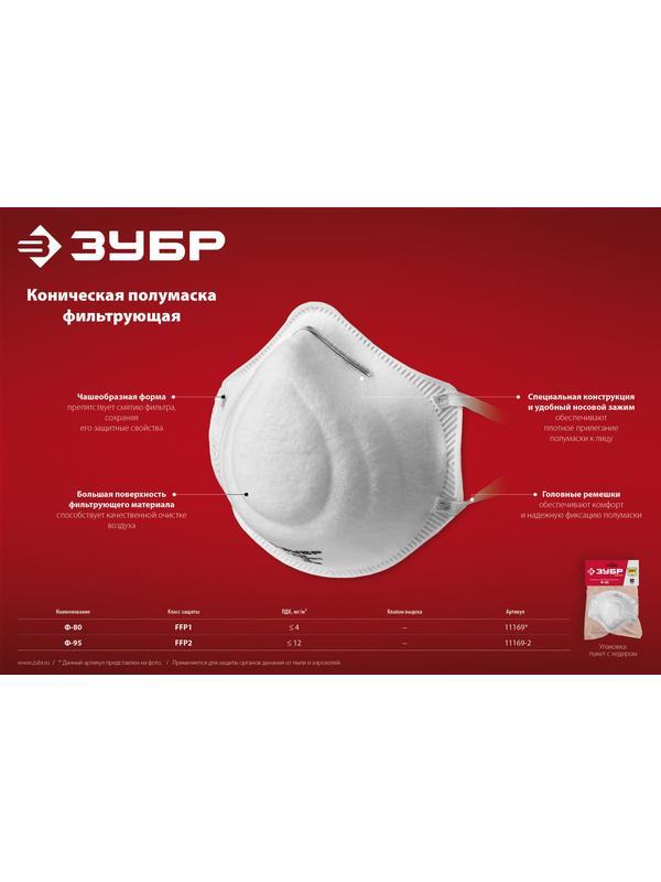 ЗУБР Ф-95, класс защиты FFP2, коническая, фильтрующая полумаска (11169-2)