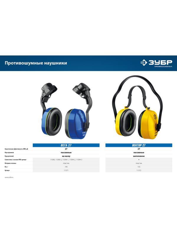 ЗУБР ВЕКТОР-27, защита до 107 дБ, противошумные наушники с двойным оголовьем (11372)