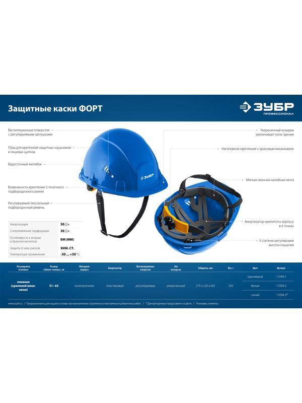 ЗУБР ФОРТ, синяя, храповый механизм регулировки, универсальное крепление для наушников и щитков, защитная каска, Профессионал (11094-3)
