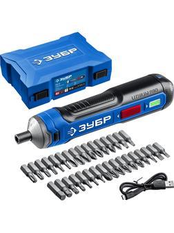 ЗУБР ZUBR GO 4 Vmax, аккумуляторная отвертка, кейс, 33 биты, Профессионал (PSD-4S)