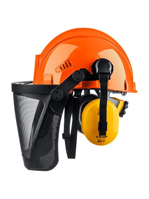 ЗУБР ТРИАДА, защитная каска в комплекте с наушниками и защитным сетчатым экраном, Профессионал (11099)