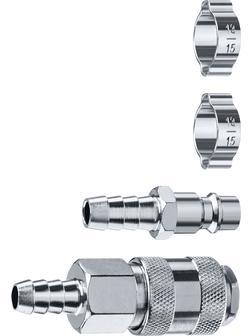 ЗУБР (штуцер ″елочка″, 10 мм - рапид муфта) + (рапид штуцер-штуцер ″елочка″, 10 мм) + (обжимные хомуты 2 шт), набор, Профессионал (64920-10-H)